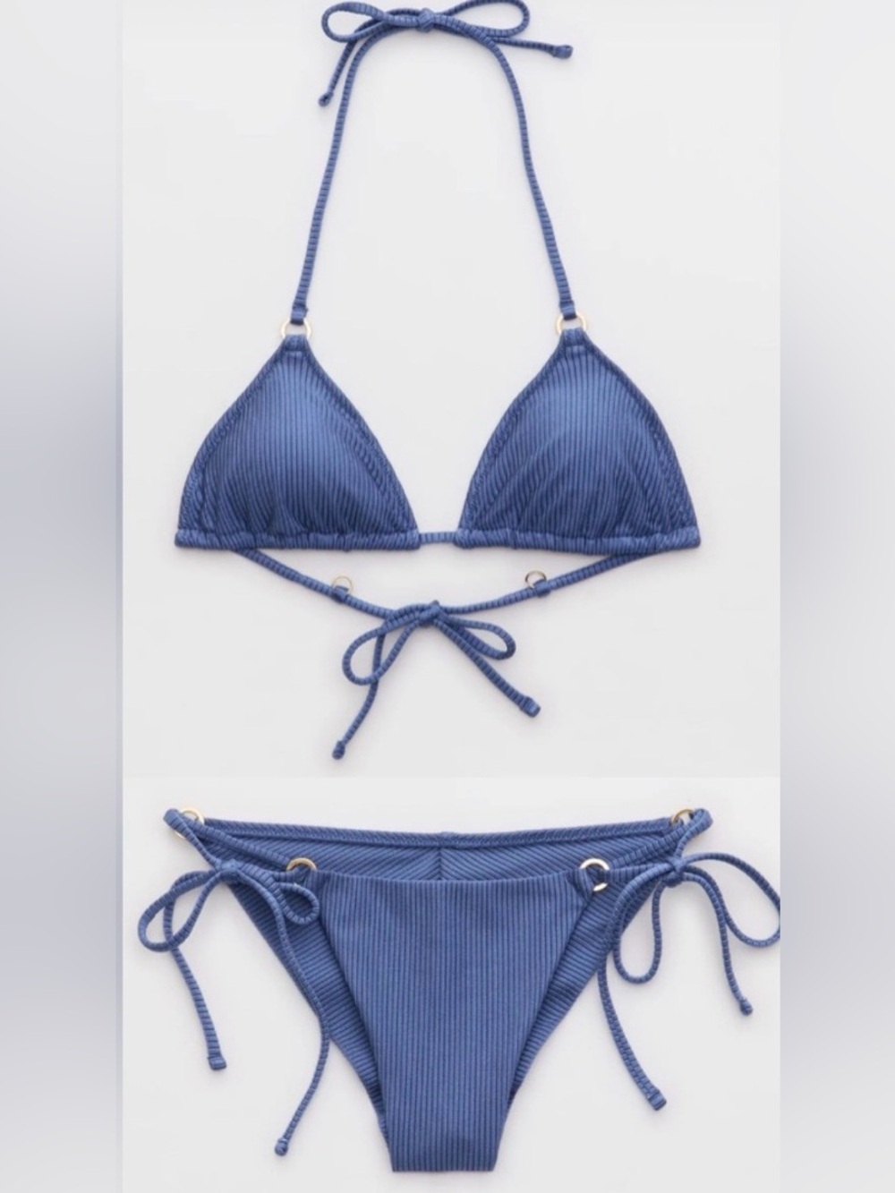 Aerie Bikini Set, Shine Rib Triangle String Tie Bikini Top and Bottoms
